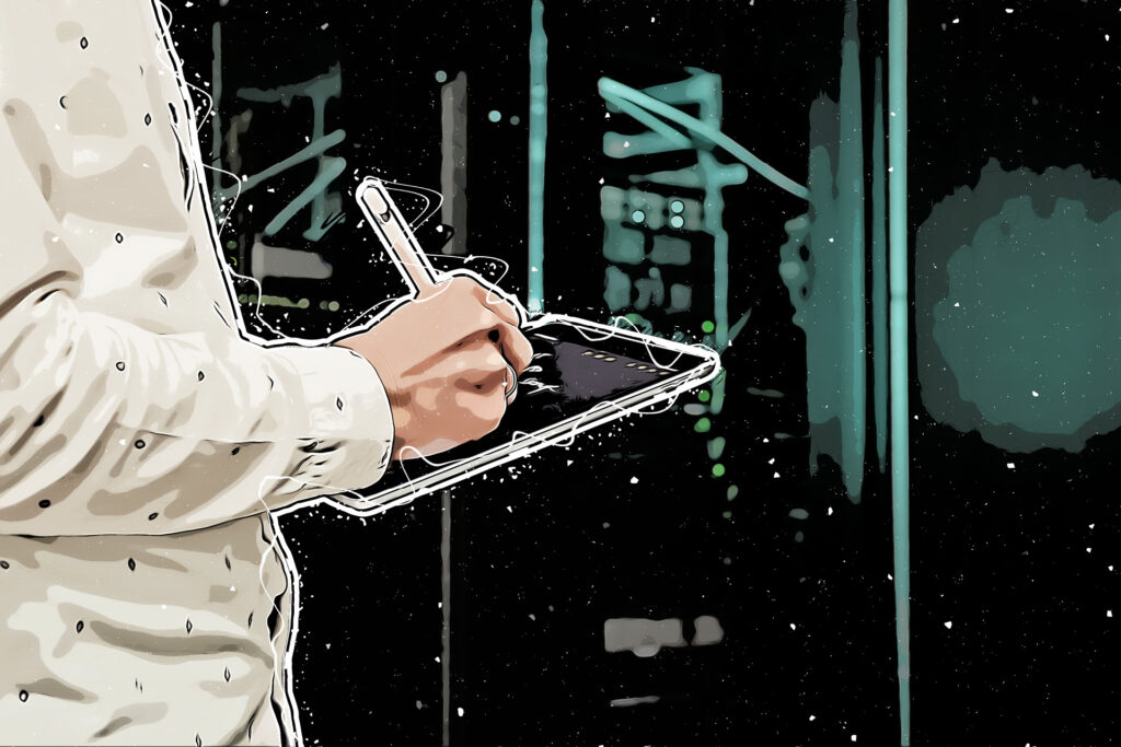 Notiz auf einem IT-Tablet, Cartoon Effekt